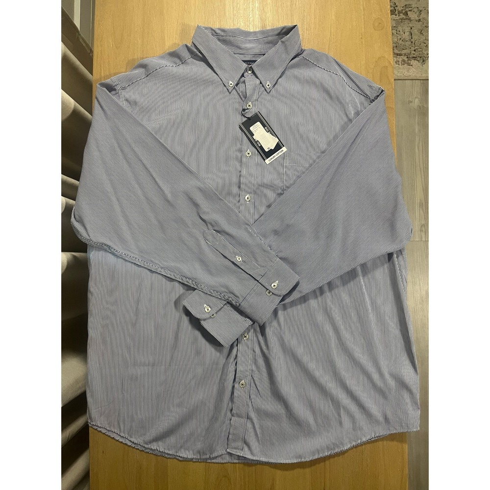 Roundtree & Yorke Big Man 3XB Blue White Pinstripe Luxury Cotton Shirt NWT